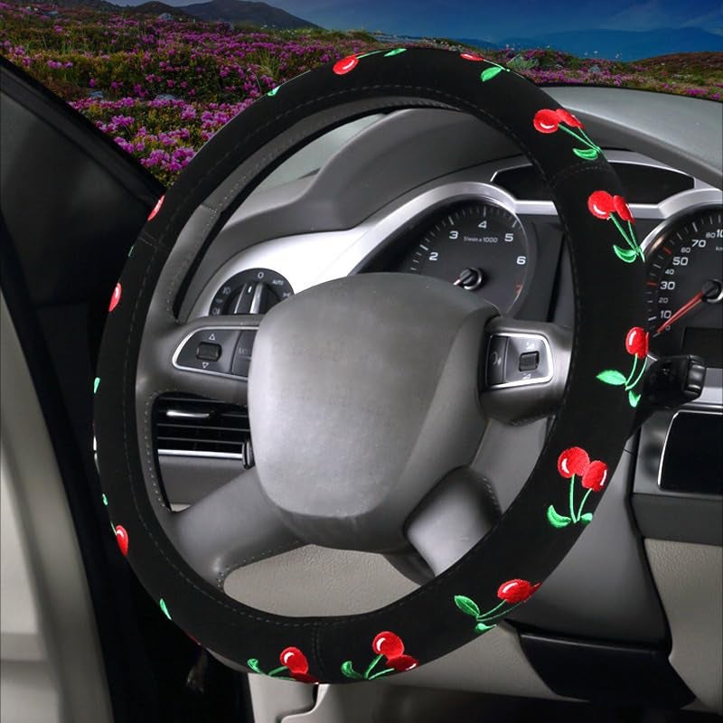 Mayco Bell Automotive Women Embroidery Cute Car Steering Wheel Cover (Cherry) - Image 1